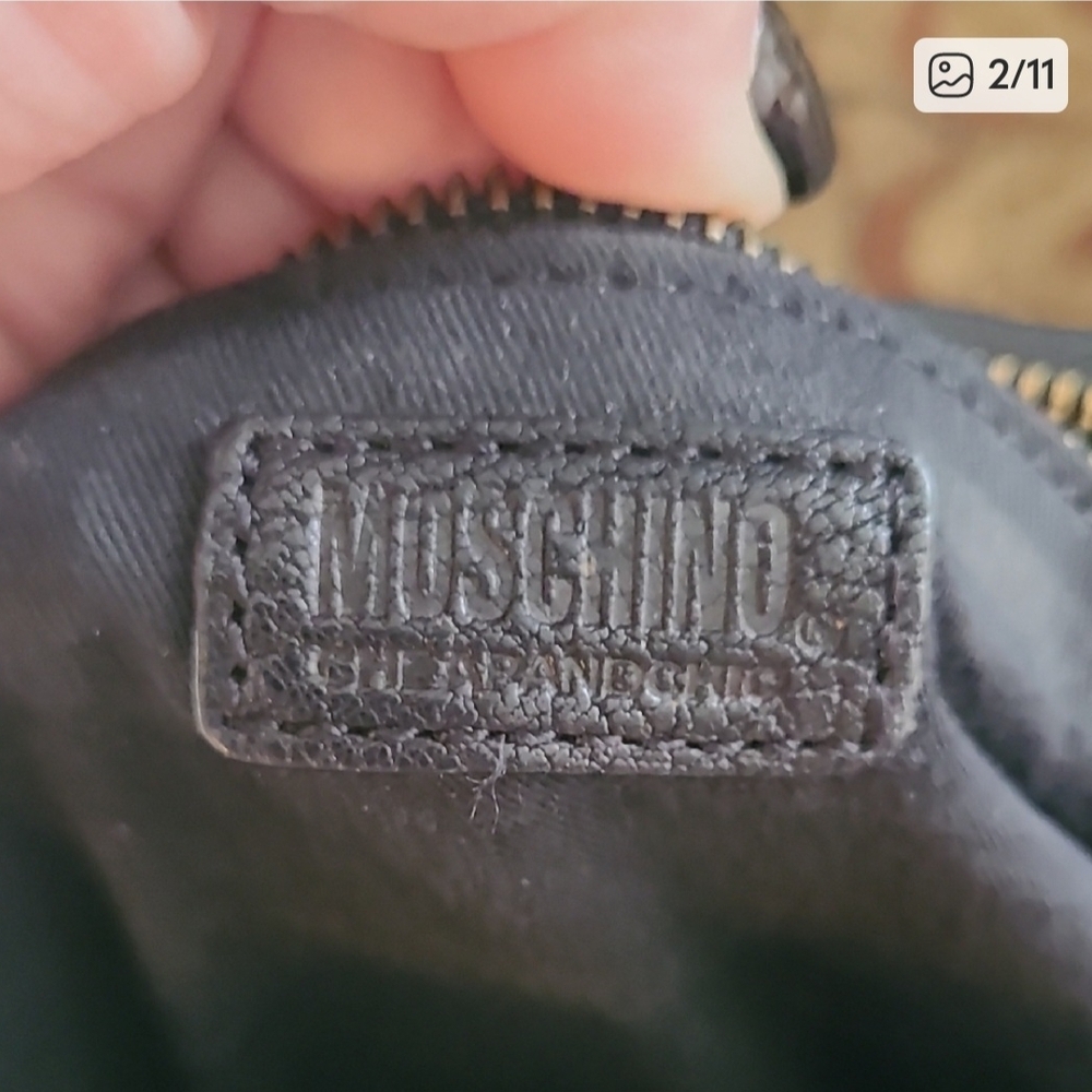Moschino Black Italian Leather Ruffled Shoulder Bag with Cherry Key Chain - Picture 4 of 10